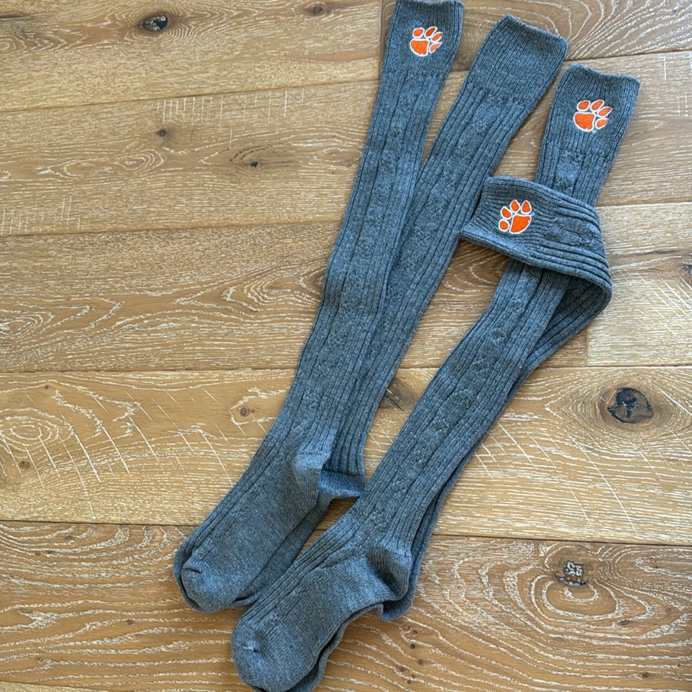 2 pairs cable knit Clemson thigh high socks